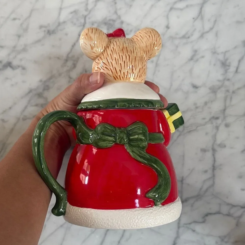 VTG Mrs Christmas Mouse Tea Set with Teapot, Sugar and creamer
